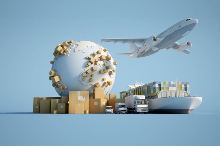 taxação de importados: um avião, navio e caminhões de encomendar.