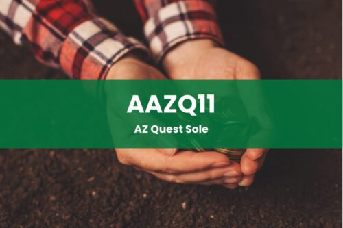 Mãos segurando moedas com as palavras ‘aazq11 AZ Quest Sole’ exibidas acima.