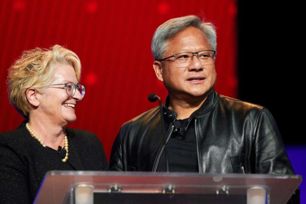 Jensen Huang, CEO da NVIDIA, ao lado de sua esposa.