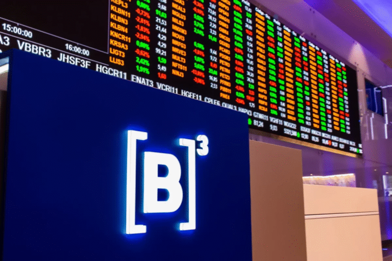 Imagem de uma tela de indicadores econômicos coloridos de ações com destaque para o logo B3, referente à agenda econômica com principais indicadores do Brasil, Reino Unido e EUA que podem movimentar o mercado financeiro.