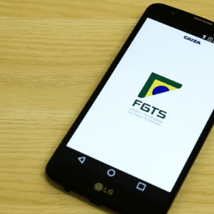 Foto de celular com o logotipo do FGTS