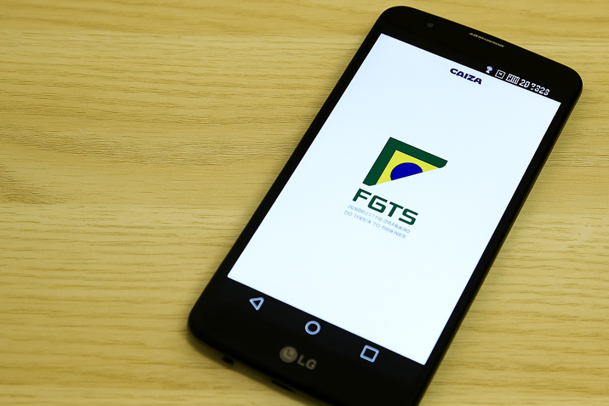 Foto de celular com o logotipo do FGTS