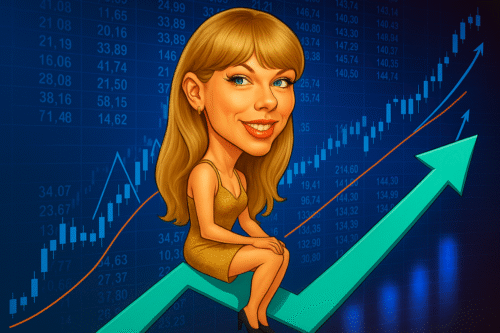 Arte ilustrando a relação de Taylor Swift com a bolsa