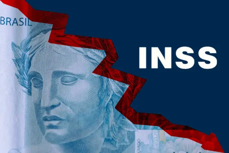 Dinheiro em espécie ao lado do logotipo do INSS representa o ressarcimento a aposentados e pensionistas na nova fase de devoluções do instituto.