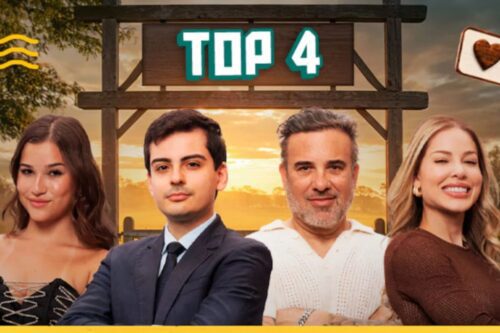 Montagem fotográfica dos quatro finalistas do reality show A Fazenda 17. Da esquerda para a direita, estão Luana Targino, Gui Vieira, Gilsão e Babi Muniz.