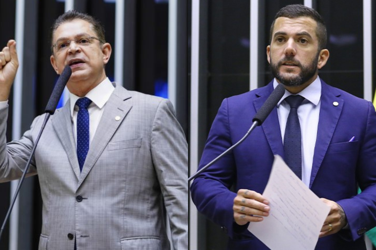 Dá esq. para Dir. deputados Sóstenes Cavalcante (PL) e Carlos Jordy (PL)