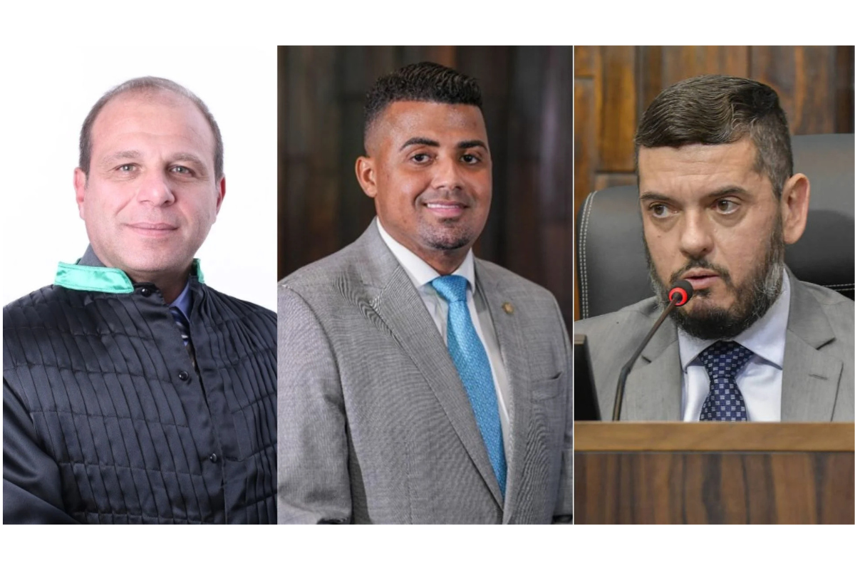 Montagem com fotos de Macário Judice Neto, desembargador preso pela Polícia Federal, do ex-deputado TH Joias e do deputado Rodrigo Bacellar, citados nas investigações da Operação Unha e Carne no Rio de Janeiro