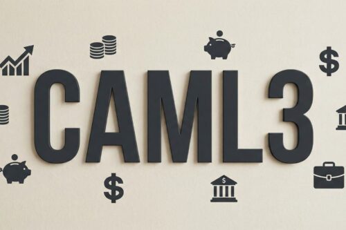 A inscrição 'CAML3' em letras maiúsculas e pretas de relevo, centralizada sobre um fundo bege claro.