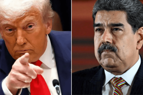 Montagem com as fotos dos chefes de estado Donald Trump e Nicolas Maduro