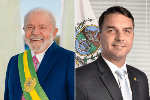Montagem com fotos de Lula (à esq.) e Flávio Bolsonaro (à dir.)
