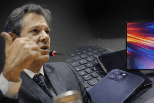 Montagem do ministro da fazenda Fernando Haddad para ilustrar os impostos sobre eletrônicos