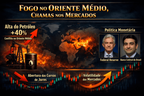 Imagem com elementos que ilustram o atual cenário geopolítico.