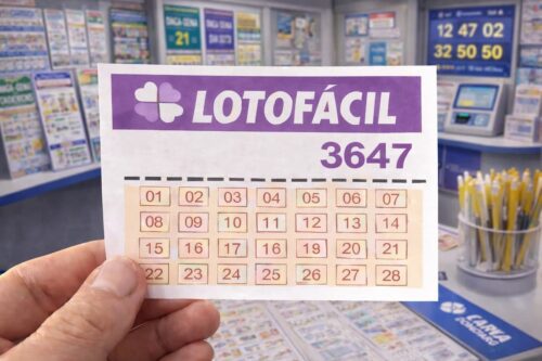 Cartela da Lotofácil 3647 em lotérica.