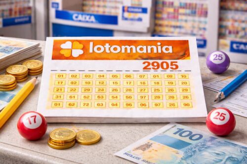 Cartela de Lotomania 2905 em lotérica.