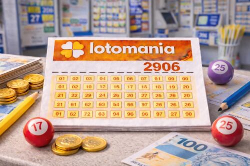 Cartela da Lotomania 2906 em lotérica.