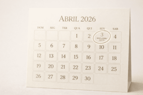 Calendário de abril de 2026 com destaque para o dia 3, sexta-feira, dia de Santa, com uma legenda especial. Ideal para organização e planejamento.