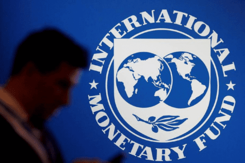 Foto do logotipo do Fundo Monetário Internacional (FMI)