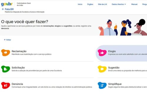 Captura de tela da plataforma Fala.BR, da Controladoria-Geral da União.