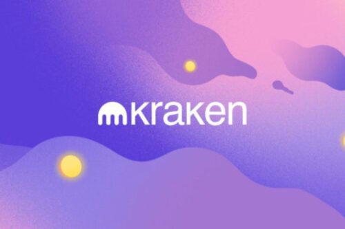Logotipo da exchange de criptomoedas Kraken, composto por um ícone de três tentáculos estilizados dentro de um círculo incompleto seguido pelo nome "kraken" em letras minúsculas brancas.