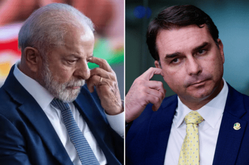 Foto dos candidatos a presidência, Luiz Inácio Lula da Silva e Flávio Bolsonaro.