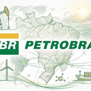 Ilustração digital em tons de verde, amarelo e cinza sobre um fundo claro. No centro, o mapa do Brasil com linhas de conexão que se espalham pelo globo terrestre ao fundo.