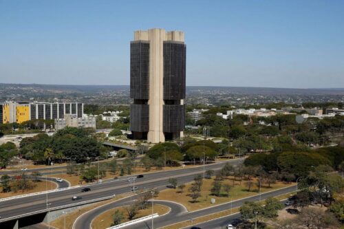 Fotografia aérea do edifício-sede do Banco Central do Brasil em Brasília.
