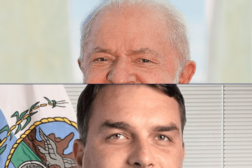 Foto dos candidatos a presidência, Luiz Inácio Lula da Silva e Flávio Bolsonaro.