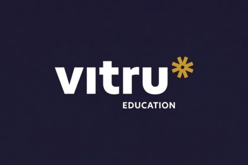 Logotipo da Vitru Education centralizado sobre um fundo azul-marinho escuro.