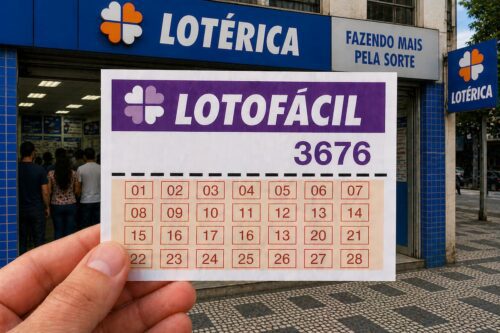 Imagem da loteria Lotofácil 3676, destacando a facilidade de cálculo dos números sorteados.