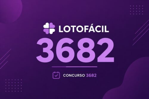 Imagem minimalista da Lotofácil concurso 3682 com fundo roxo escuro e número 3682 em destaque centralizado.