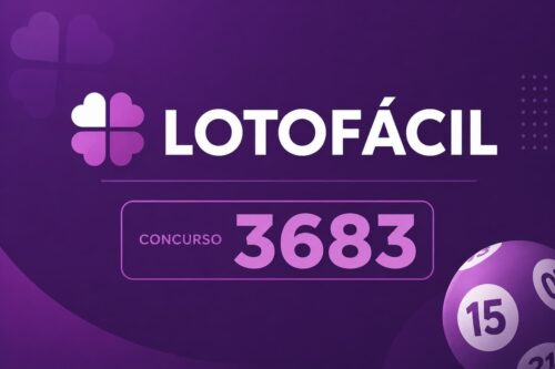 Banner roxo com o logo da Lotofácil, escrita “LotoFácil” em destaque, e concurso 3683 dentro de um retângulo com contorno.