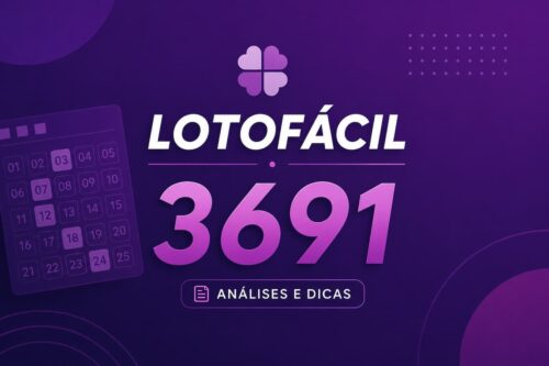 Arte minimalista da Lotofácil 3691 em tons roxos com elementos de volante e destaque para o concurso.