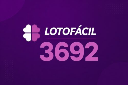 Arte minimalista da Lotofácil 3692 com fundo roxo escuro e numeração em destaque ao centro.