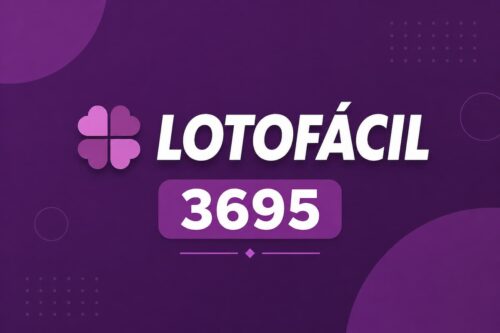 Arte minimalista da Lotofácil 3695 com fundo roxo escuro, tipografia destacada e elementos gráficos sutis.