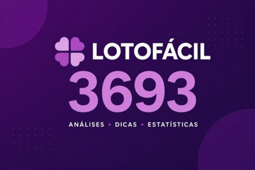 Arte minimalista da Lotofácil 3693 com fundo roxo escuro e destaque para número do concurso em tons neon.