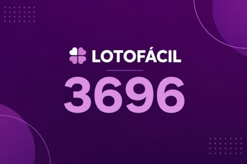 Representação visual da Lotofácil 3696 com um fundo roxo.