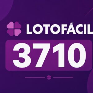 Arte minimalista da Lotofácil 3710 com fundo roxo escuro, elementos geométricos e destaque para o número do concurso.