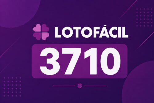 Arte minimalista da Lotofácil 3710 com fundo roxo escuro, elementos geométricos e destaque para o número do concurso.