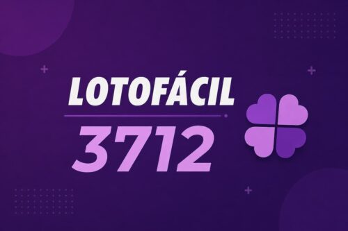 Arte minimalista da Lotofácil 3712 com fundo roxo escuro, trevo estilizado e destaque para o número do concurso.