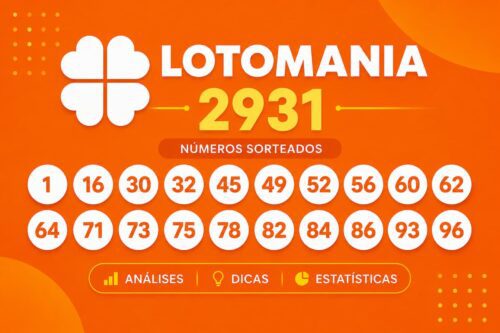 Arte minimalista da Lotomania 2931 com fundo laranja e dezenas sorteadas em destaque.