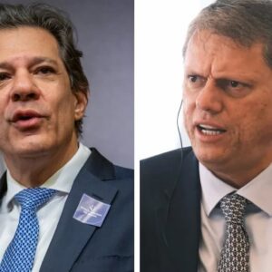 Montagem com Fernando Haddad e Tarcísio de Freitas, citados em pesquisa eleitoral para o governo de São Paulo.