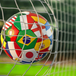 Bola de futebol com bandeiras de países do mundo.