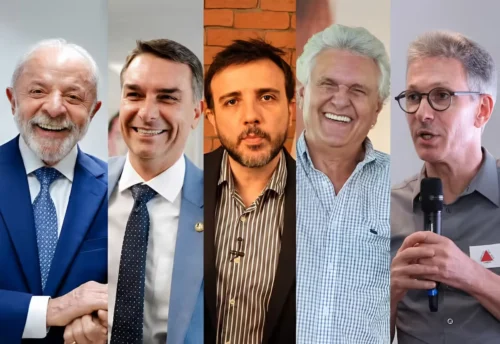 Candidatos à Presidência em 2026 reunidos em montagem sobre propostas para a economia brasileira.