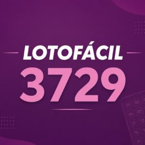 Imagem minimalista da Lotofácil 3729 com fundo roxo escuro e cartela de aposta estilizada em destaque.
