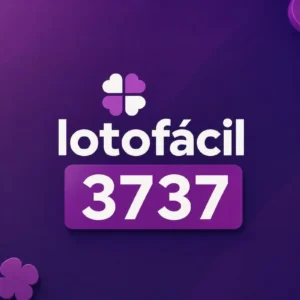 Ilustração minimalista da Lotofácil 3737 com fundo roxo em degradê, trevo estilizado e destaque central para o concurso.