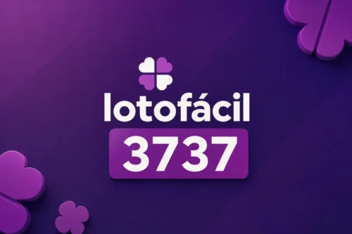 Ilustração minimalista da Lotofácil 3737 com fundo roxo em degradê, trevo estilizado e destaque central para o concurso.