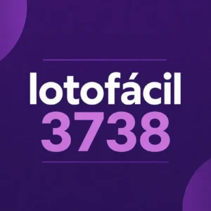 Lotofácil 3738 em destaque sobre fundo roxo com design minimalista e elementos gráficos discretos relacionados ao sorteio.