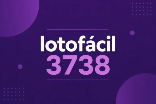 Lotofácil 3738 em destaque sobre fundo roxo com design minimalista e elementos gráficos discretos relacionados ao sorteio.