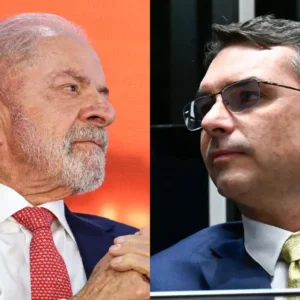 Montagem com Lula e Flávio Bolsonaro em perfis opostos, usada para ilustrar pesquisa eleitoral de 2026.