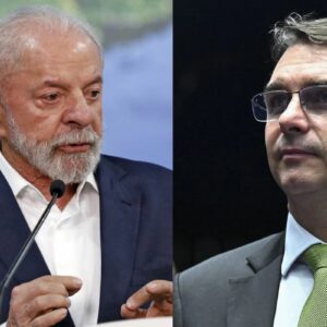 Pesquisa Quaest mostra Lula e Flávio Bolsonaro em montagem lado a lado durante levantamento de intenção de voto.